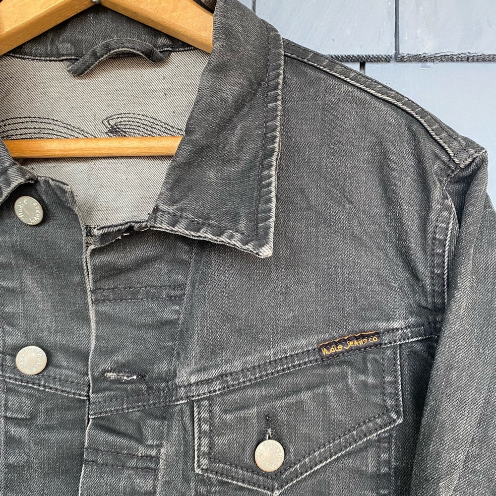 Nudie Jeans Connie Dry Black Coated Denim Trucker Jacket M Medium Slim